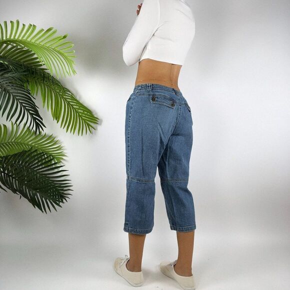 Women's Vintage Y2K Indie Granola Girl Mid Wash Denim Casual Jean Capris / 4 - Picture 2 of 6